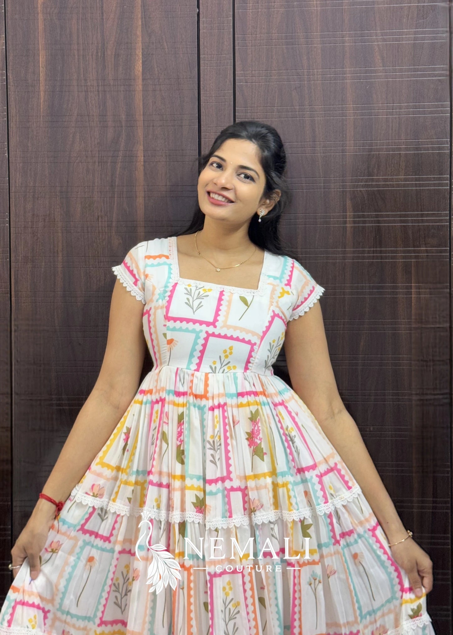 Sqaure Neck Mul Chanderi Frock