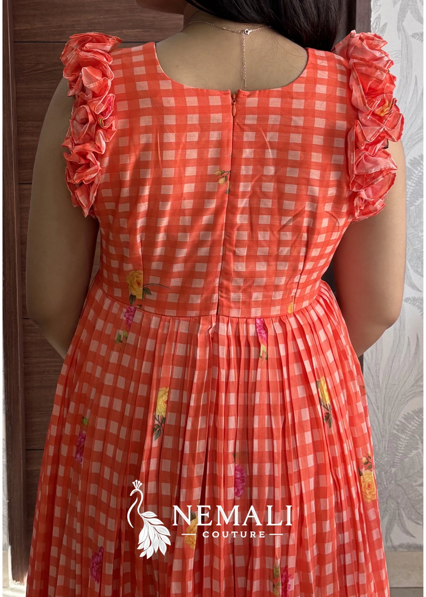 Cute Orange colour Mul Chanderi frock