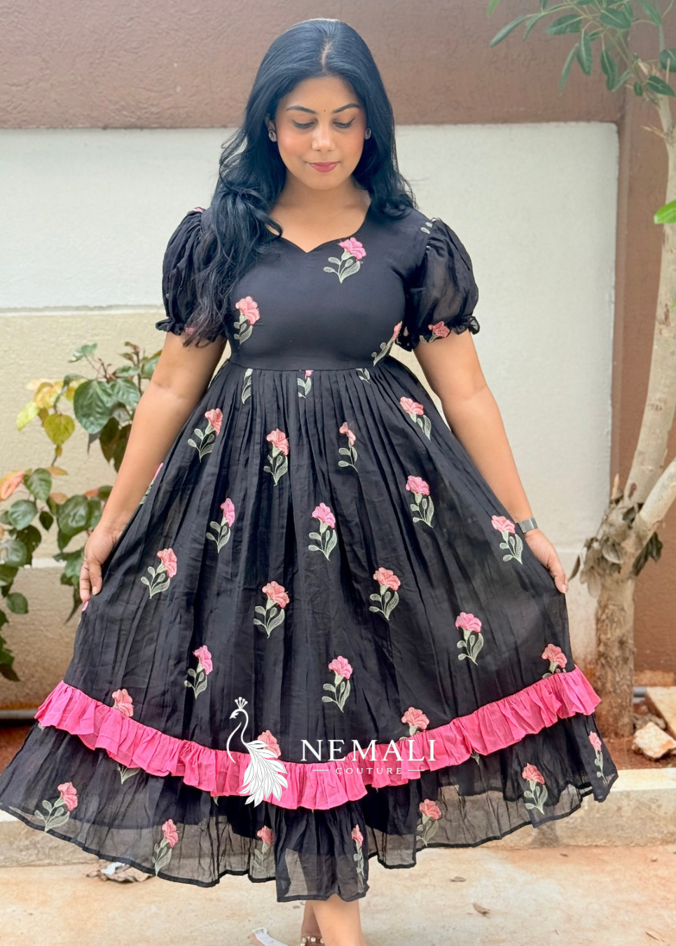 Mul chanderi fabric Black Frock