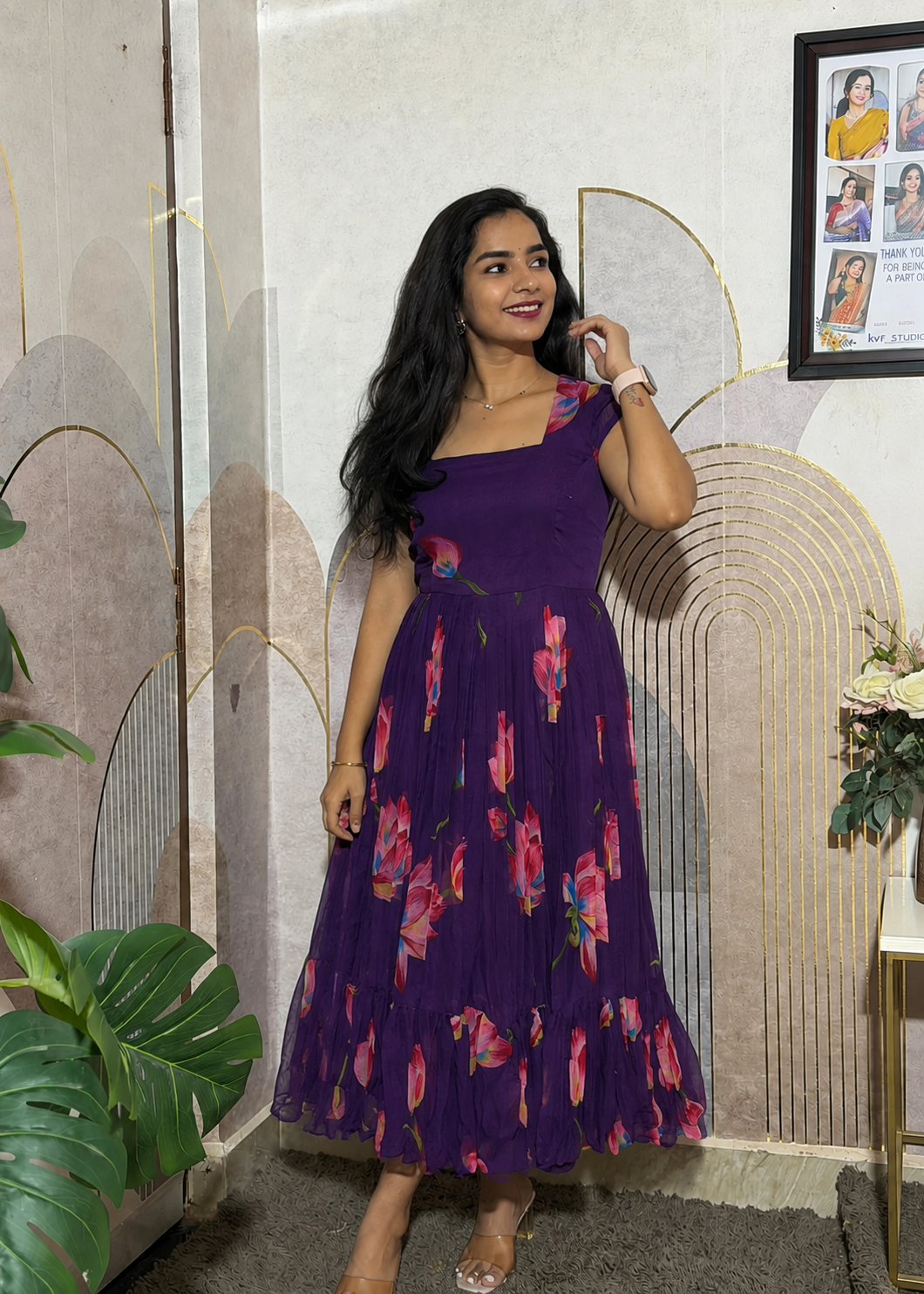 Chiffon Floral Design Frock – Lightweight Casual Ethnic Dress