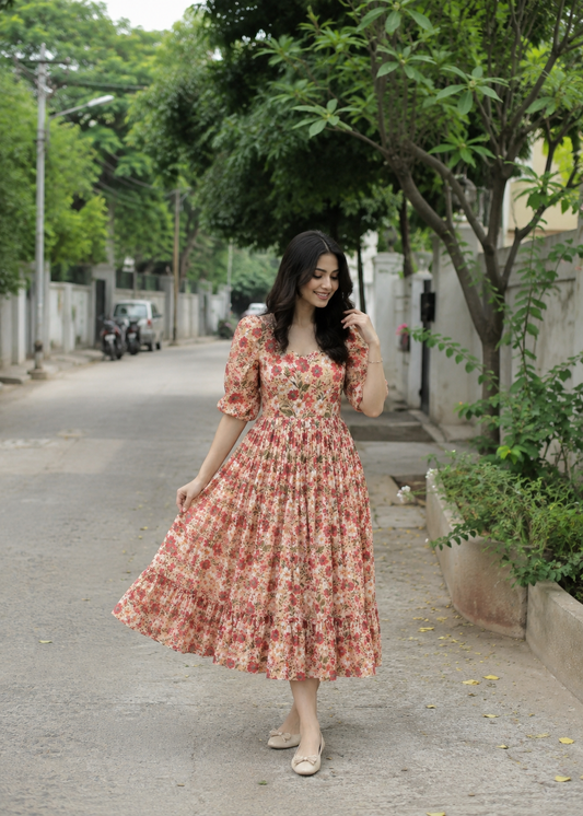 Calf Length Georgette Frock – Flowy Midi Ethnic Dress