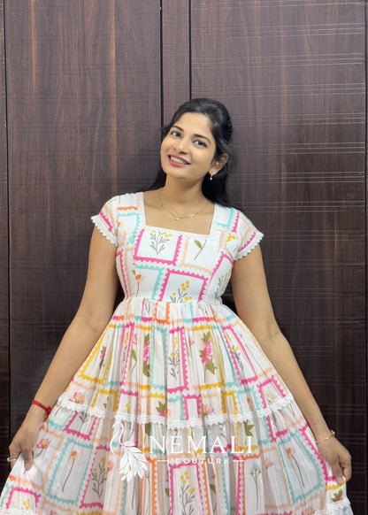 Sqaure Neck Mul Chanderi Frock