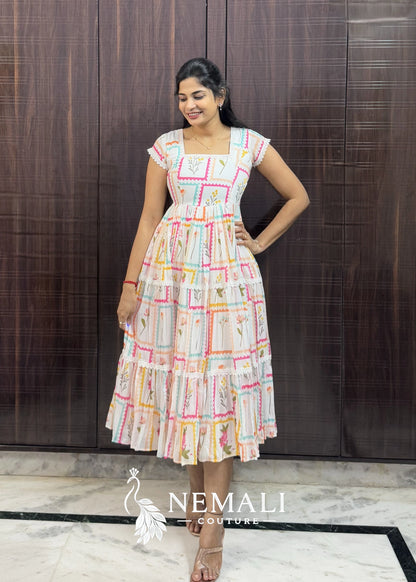 Sqaure Neck Mul Chanderi Frock