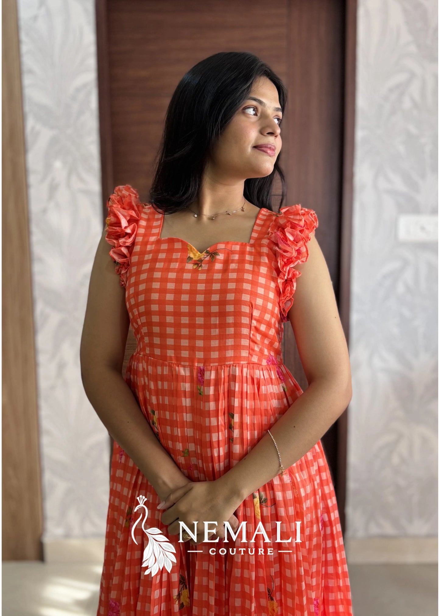 Cute Orange colour Mul Chanderi frock