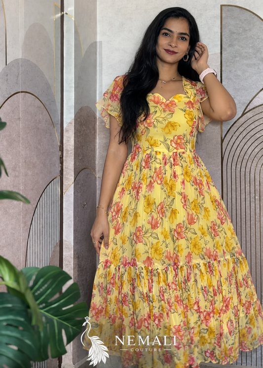 Yellow Orange Chiffon Frock – Casual Ethnic Wear