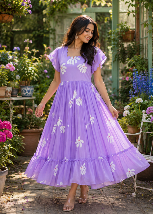 Hand painted Georgette Frock