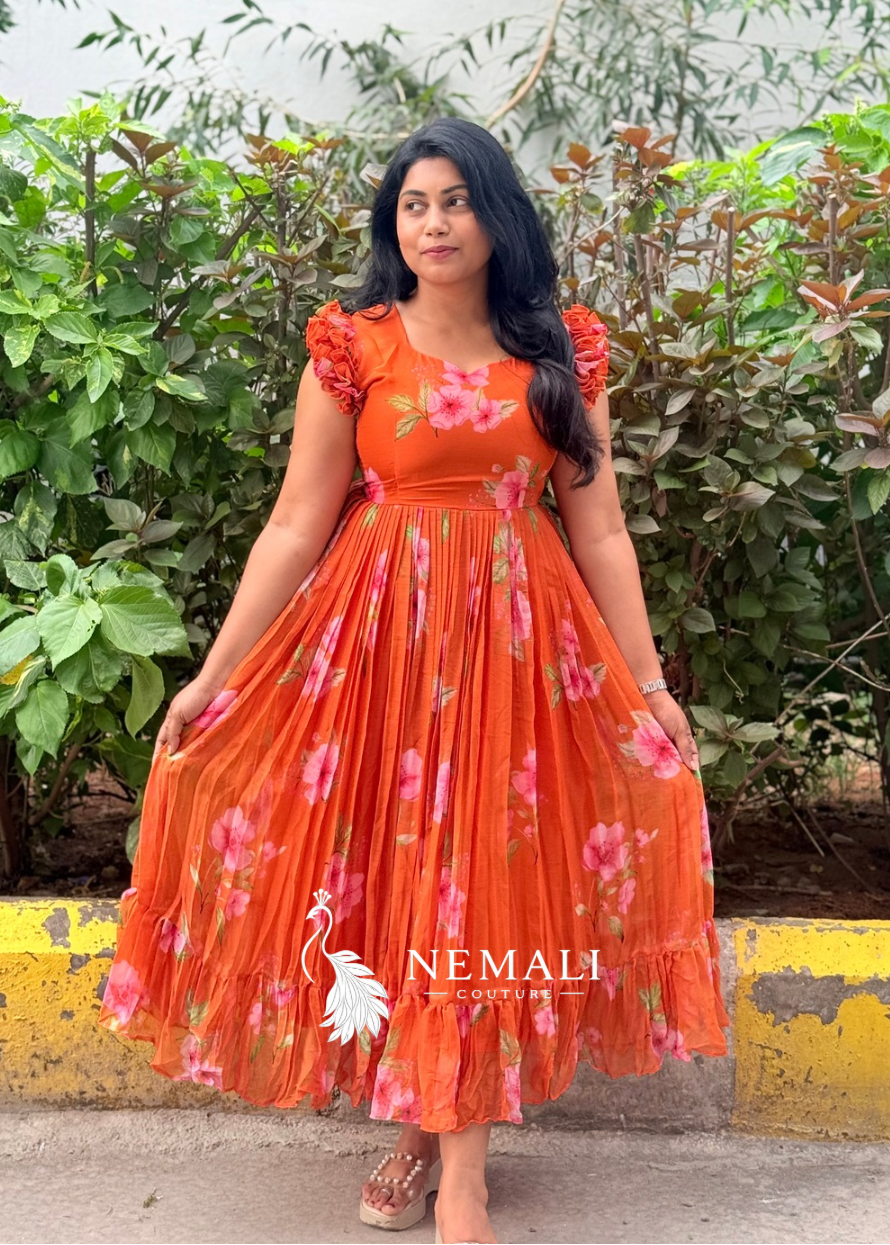 Butter Soft Chiffon  Fabric Floral Frock