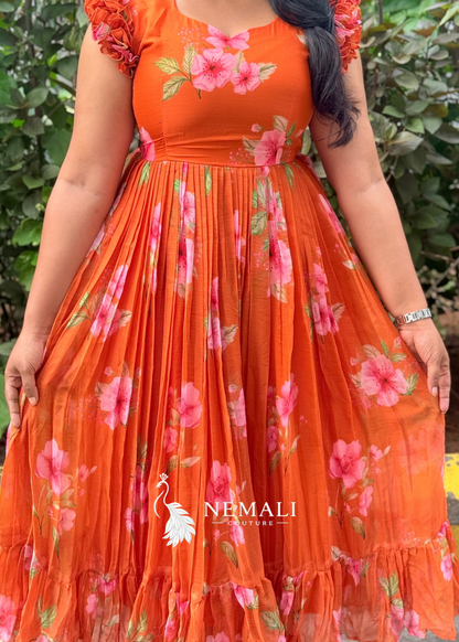 Butter Soft Chiffon  Fabric Floral Frock