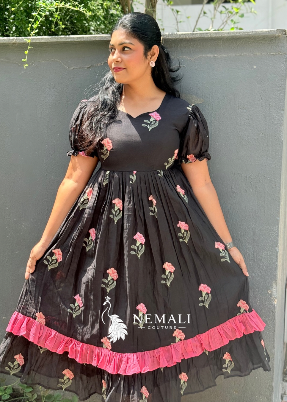 Mul chanderi fabric Black Frock
