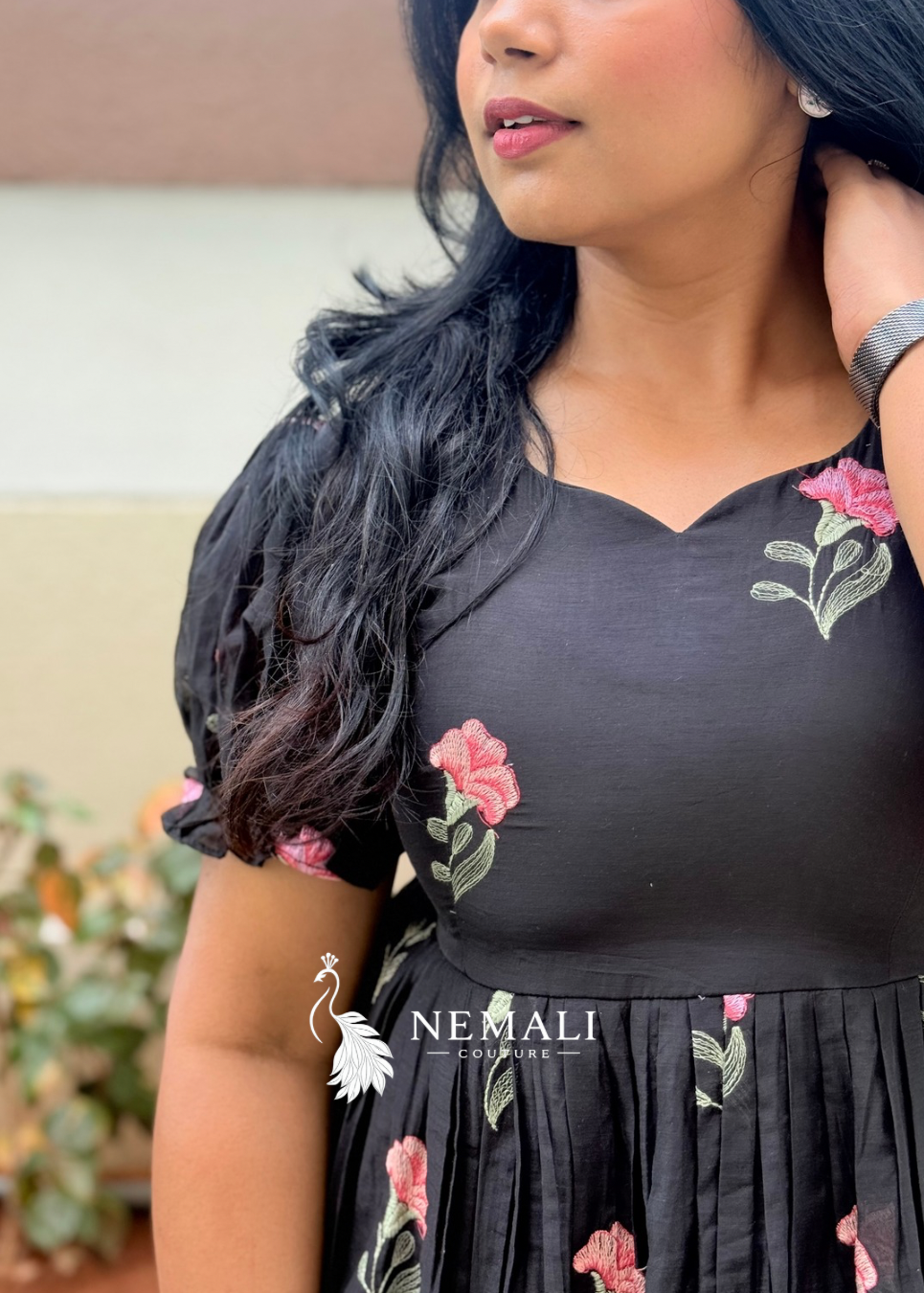 Mul chanderi fabric Black Frock