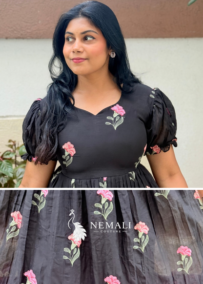 Mul chanderi fabric Black Frock