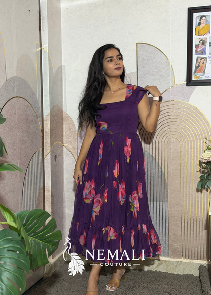 Chiffon Floral Design Frock – Lightweight Casual Ethnic Dress