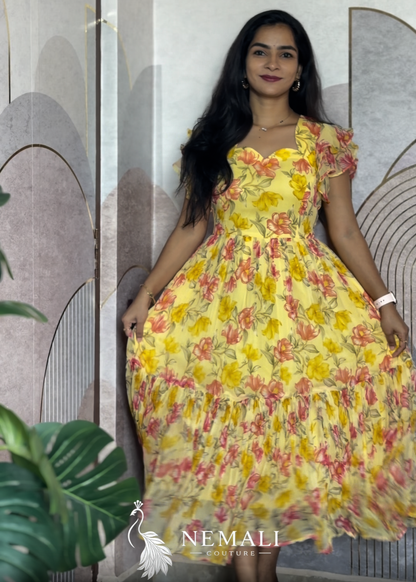 Yellow Orange Chiffon Frock – Casual Ethnic Wear